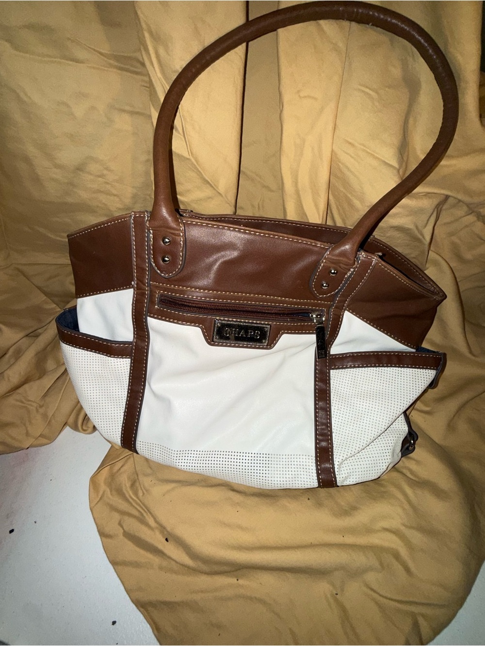 Chaps White and Brown Tote